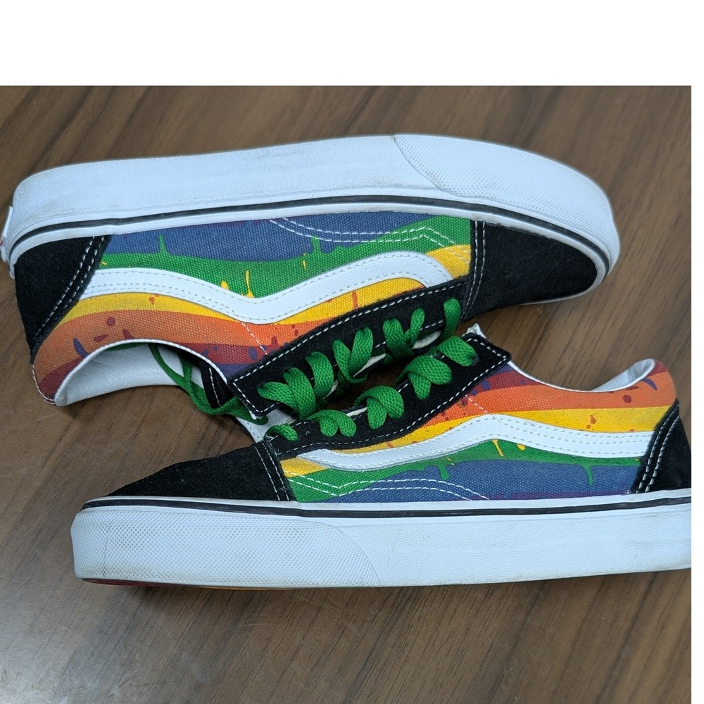 Vans Old Skool Pride Rainbow Drip Black Suede Sneakers 721278 Womens 8 Mens 6.5